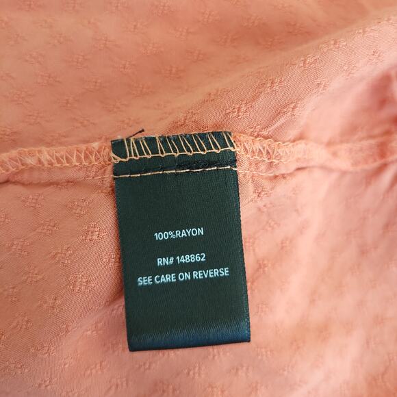 Torrid Coral Dobby Peasant Blouse Popover Rayon Tie Neck 2 - Picture 9 of 11